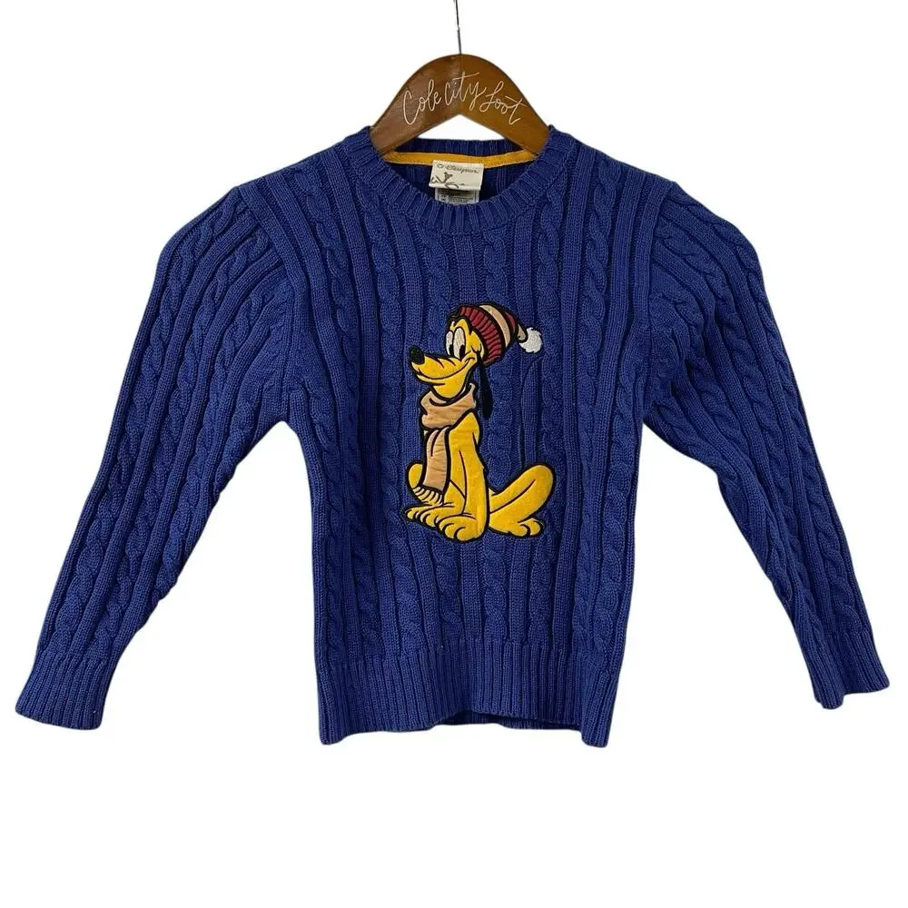 Not So Ugly Christmas Sweater Pluto Mickey Mouse Cable Knit Blue Disney Store XS